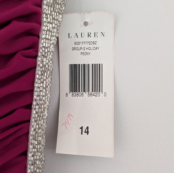 NWT Ralph Lauren Evening Gown Pink Elegant‎ One-Shoulder Beaded Dress 14 - Picture 6 of 9